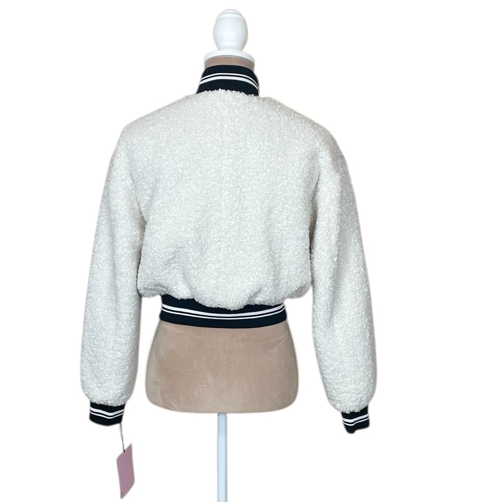 Avec Les Filles Sherpa Fleece Varsity Bomber Jacket NWT - Picture 7 of 16